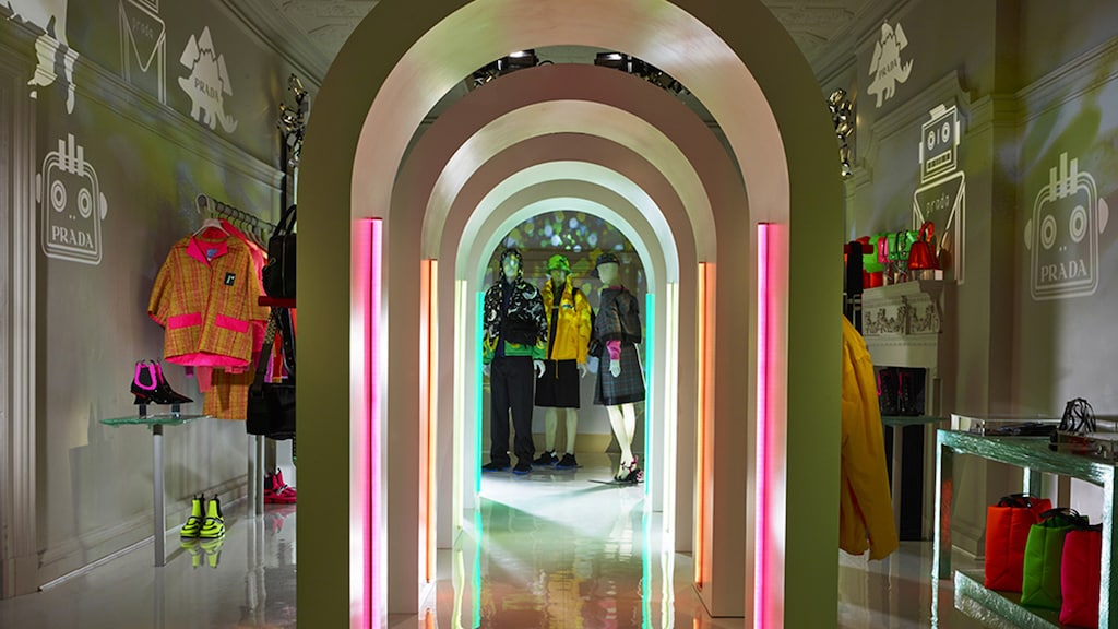 Prada and at 5 Carlos Place, London